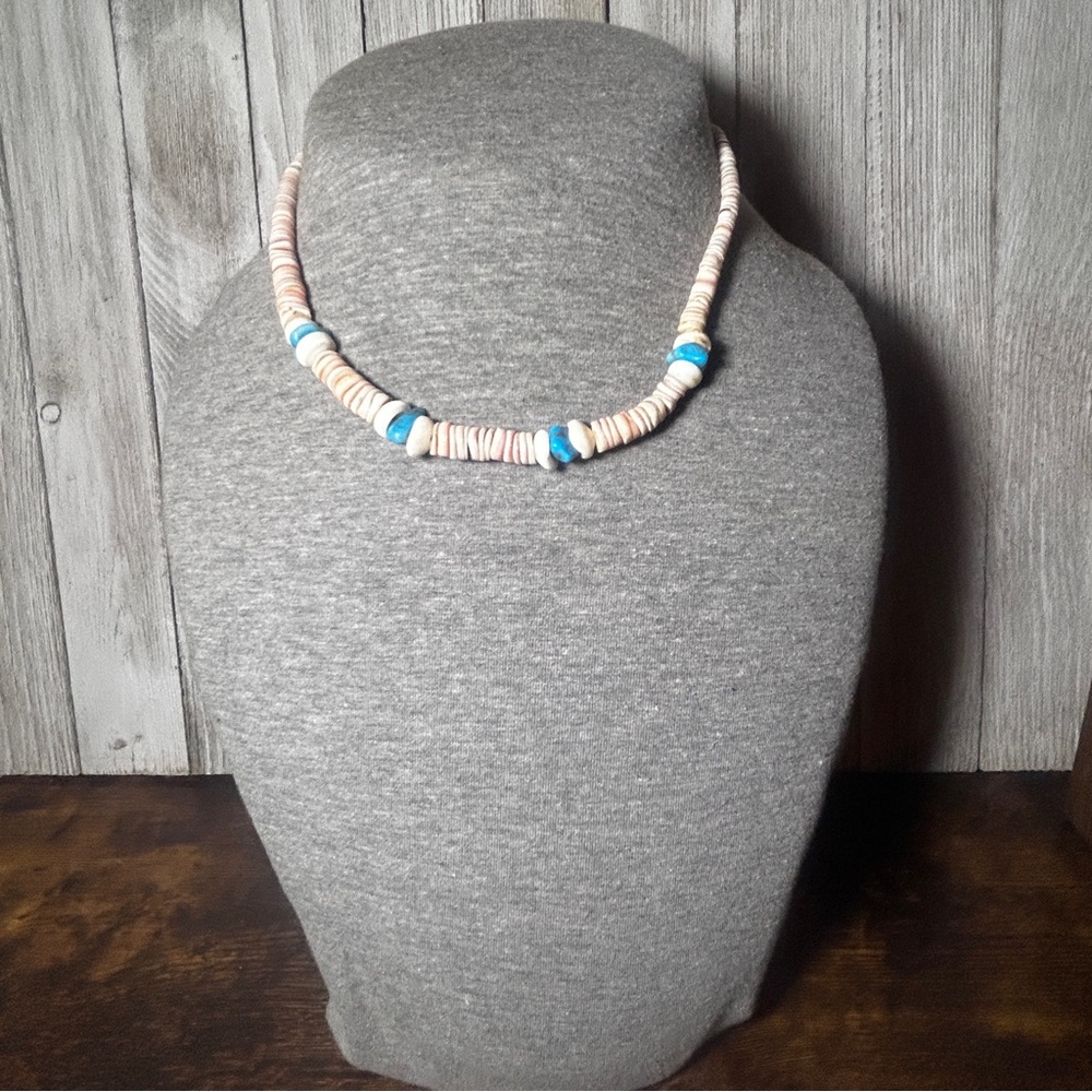 Vintage Heishi  Beaded Necklace with Turquoise  Accents